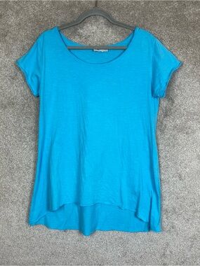 Tina Stephens Tunic Womens M/L Blue Cotton Short Sleeve Pullover Stretch- 5272